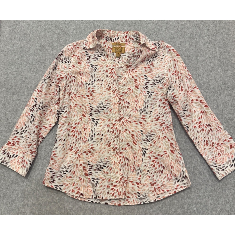 Investments Gold Label Petite 4P Cotton Blouse Abstract Leaf Print Shirt Vintage